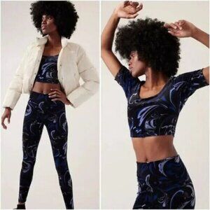 Athlea Exhilarate Velvet Crop Top Bra In Agate Paisley Black Size Medium